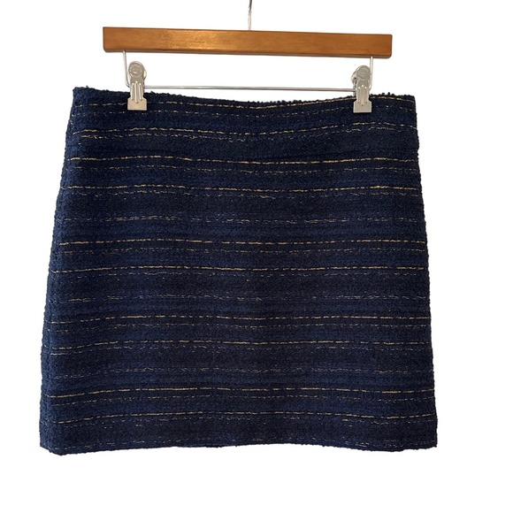 Loft Navy Blue‎ Wool Blend Textured Skirt with Gold Shimmer Detail Size 12 - Picture 1 of 9